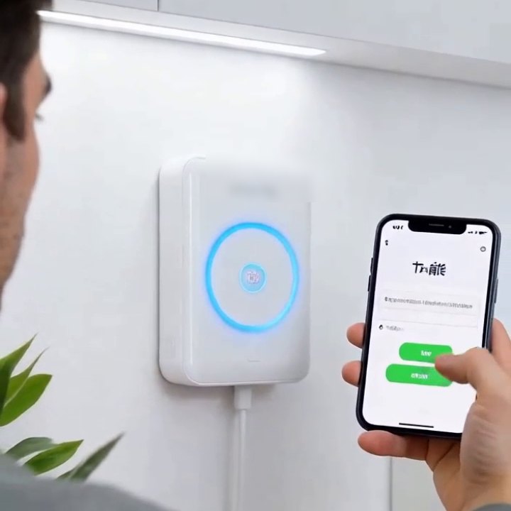 Il dispositivo EasyWattPay installato a parete, controllato dallo smartphone