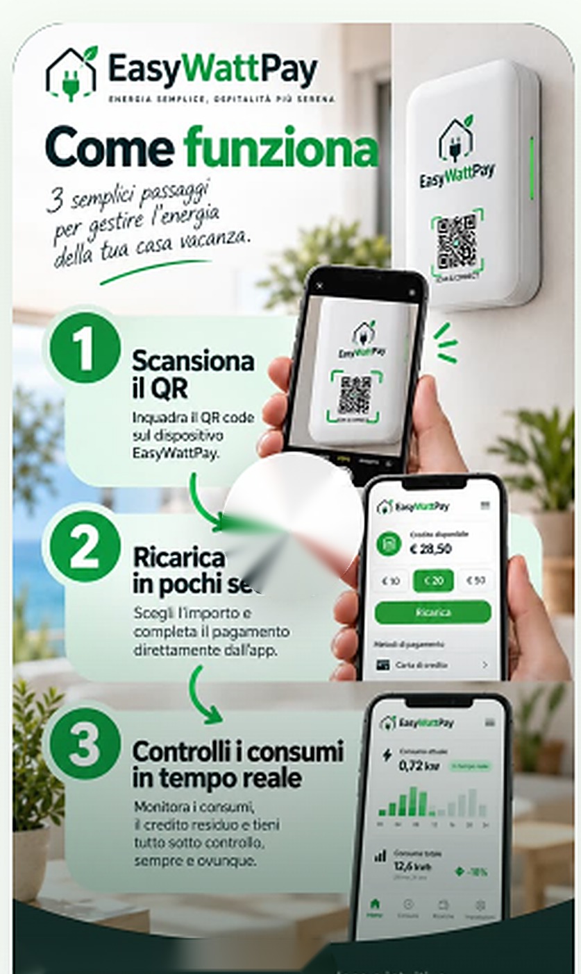 Locandina EasyWattPay: i 3 passaggi per gestire l'energia della casa vacanza