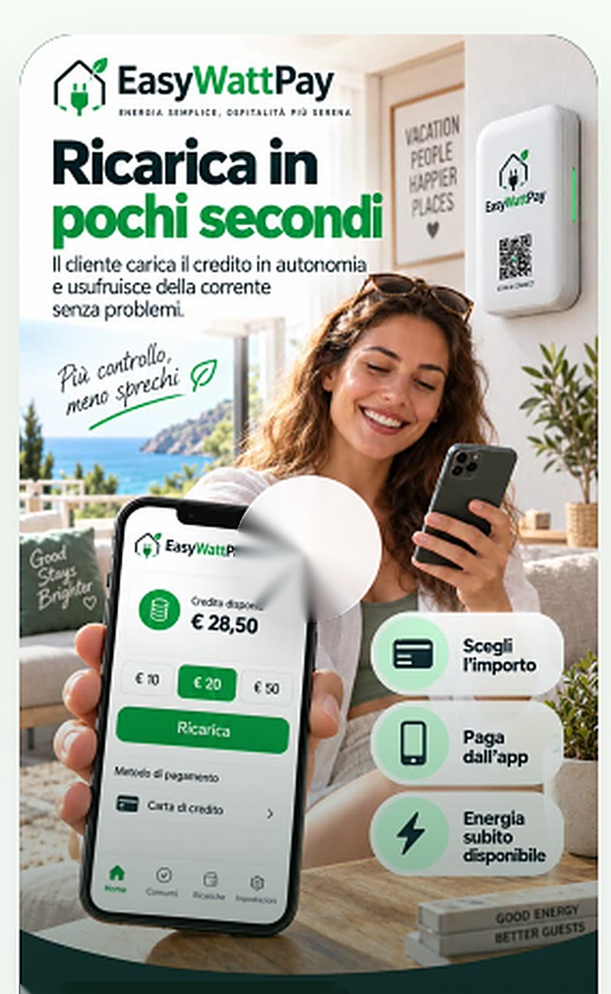 Locandina EasyWattPay: ricarica in pochi secondi dall'app